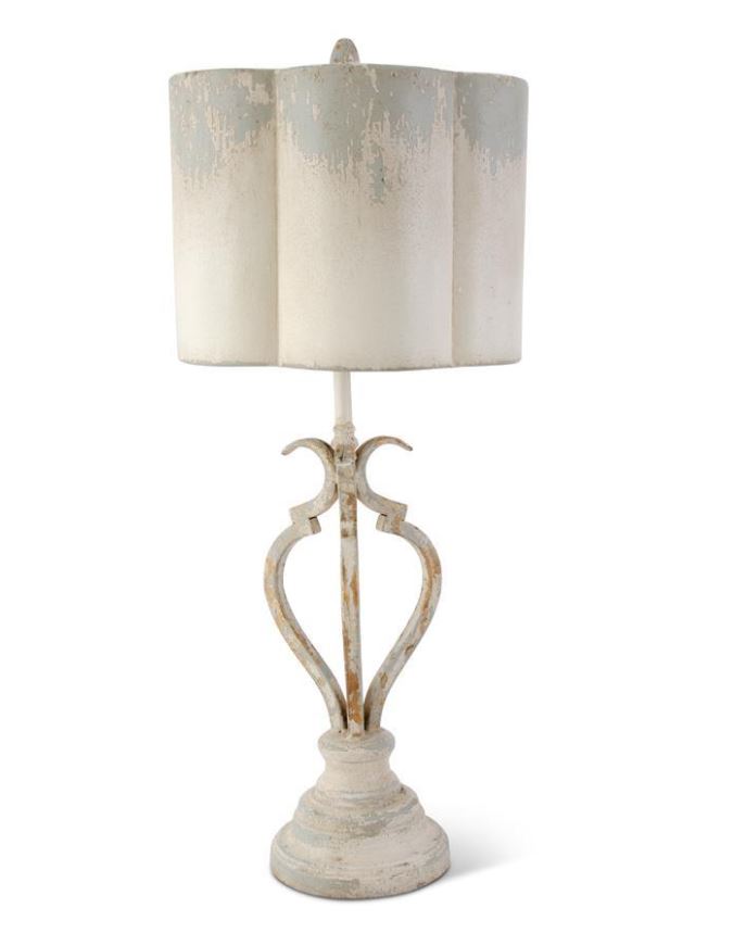 32.5" Grey & Cream Metal Lamp with Scalloped Metal Shade