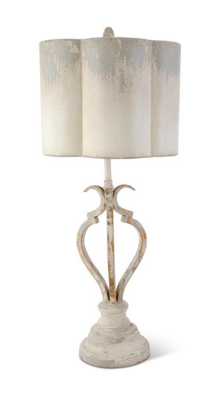 32.5" Grey & Cream Metal Lamp with Scalloped Metal Shade