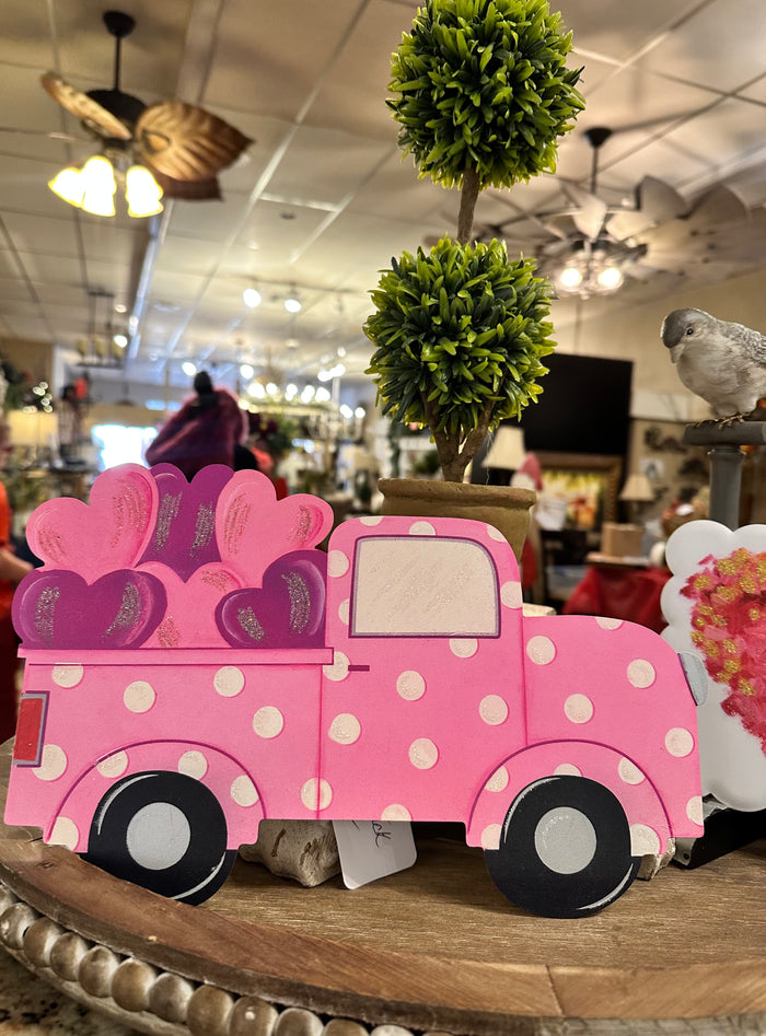 Valentines Loads of Love Pink Polka Dot Truck Metal Stake with Attached Easel
