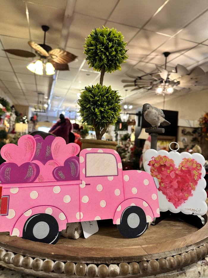 Valentines Loads of Love Pink Polka Dot Truck Metal Stake with Attached Easel