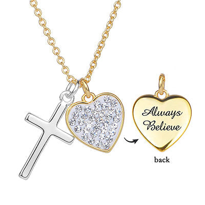 "Always Believe" Necklace - Silver Cross/Gold Heart