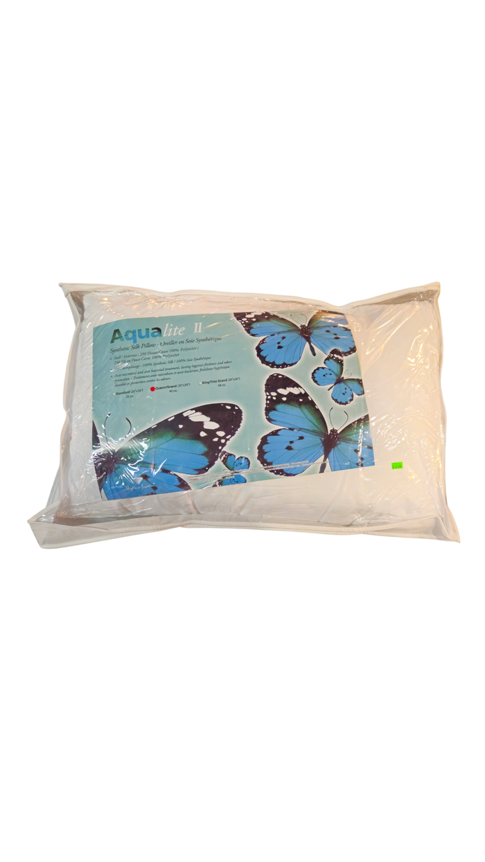 Aqualite II Synthetic Silk Queen Pillow with butterfly design packaging