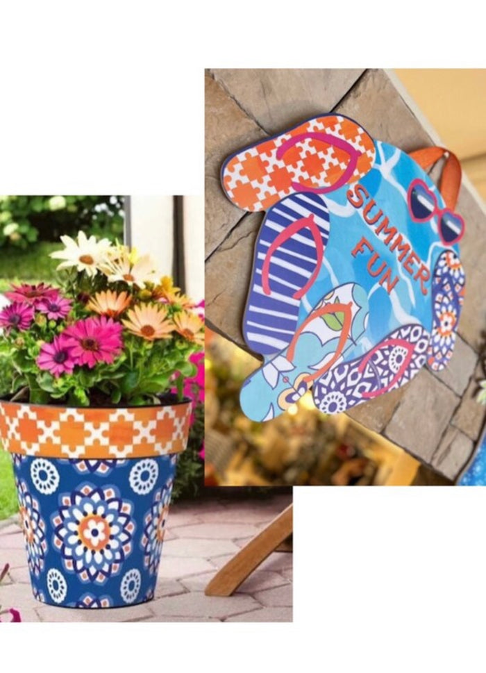 Blue & Orange Outdoor Pot