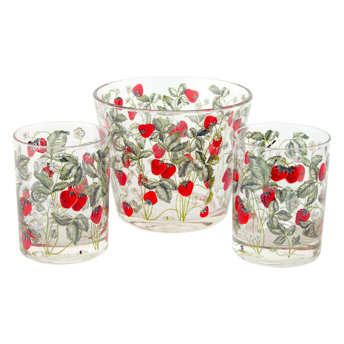 Cera Strawberry Ice Bucket & Rocks Glass Set