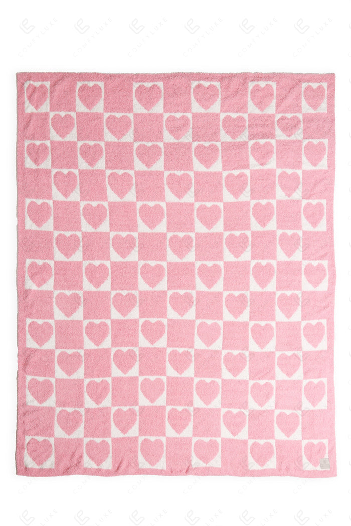 CHECKERED & HEART PATTERN THROW BLANKET PINK THROW BLANKETS