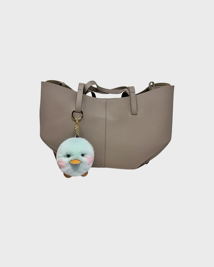 Chick Bag Charm Key Ring Made of Rex Rabbit