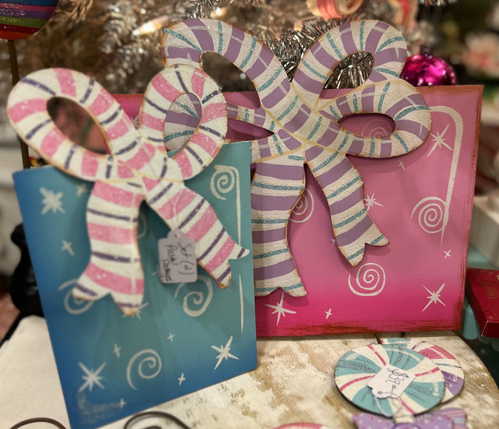 Christmas Pastel Pink, Blue Packages with Shimmer Finish Set of 2