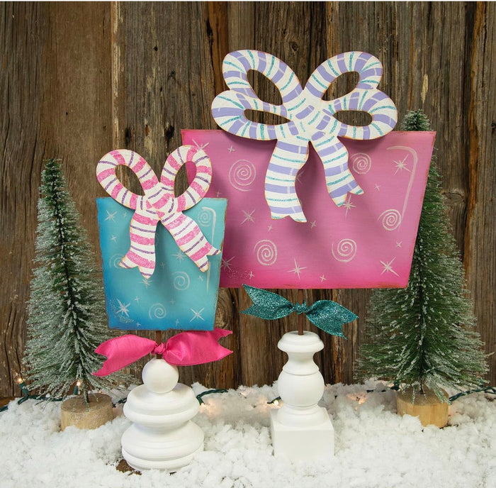Christmas Pastel Pink, Blue Packages with Shimmer Finish Set of 2