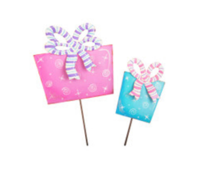 Christmas Pastel Pink, Blue Packages with Shimmer Finish Set of 2
