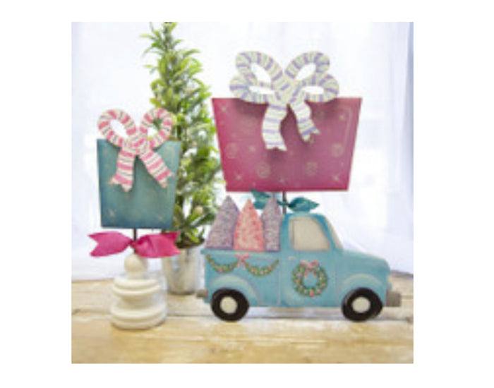 Christmas Pastel Pink, Blue Packages with Shimmer Finish Set of 2