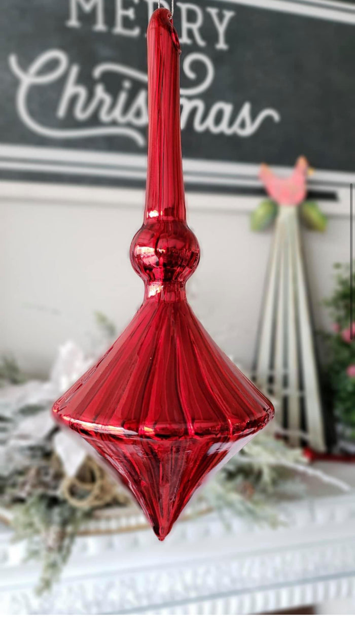 Christmas Ruby Red Glass Elegant Set of 2 Ornaments