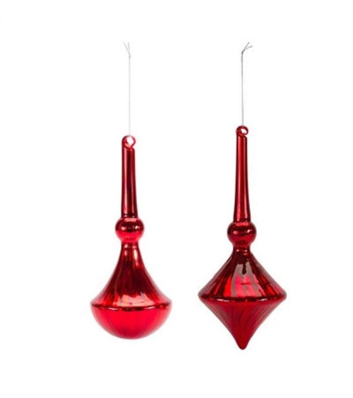 Christmas Ruby Red Glass Elegant Set of 2 Ornaments