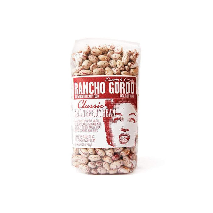 Bag of Rancho Gordo cranberry beans on a white background