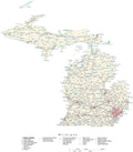 Detailed Michigan Cut-Out Style Digital Map with County Boundaries, Cities, Highways, and more