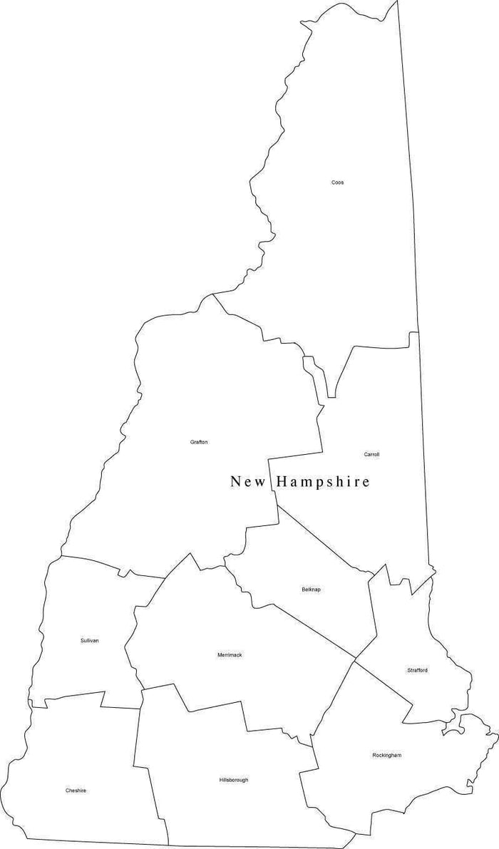 Digital NH Map with Counties - Black & White