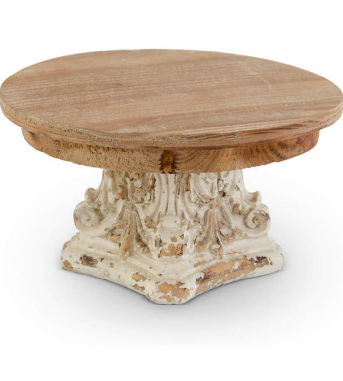 Distressed Small White Riser with Light Wood Top