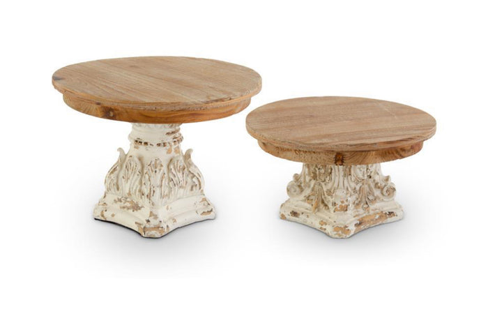 Distressed Small White Riser with Light Wood Top