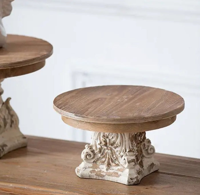 Distressed Small White Riser with Light Wood Top