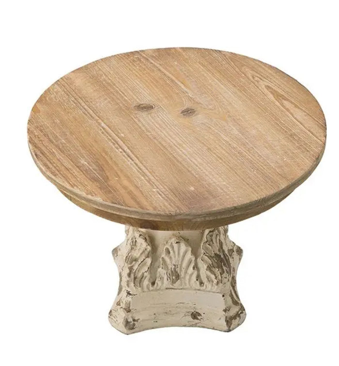 Distressed Small White Riser with Light Wood Top