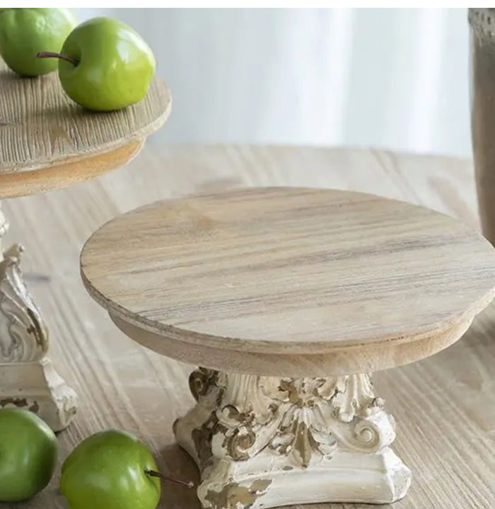 Distressed Small White Riser with Light Wood Top