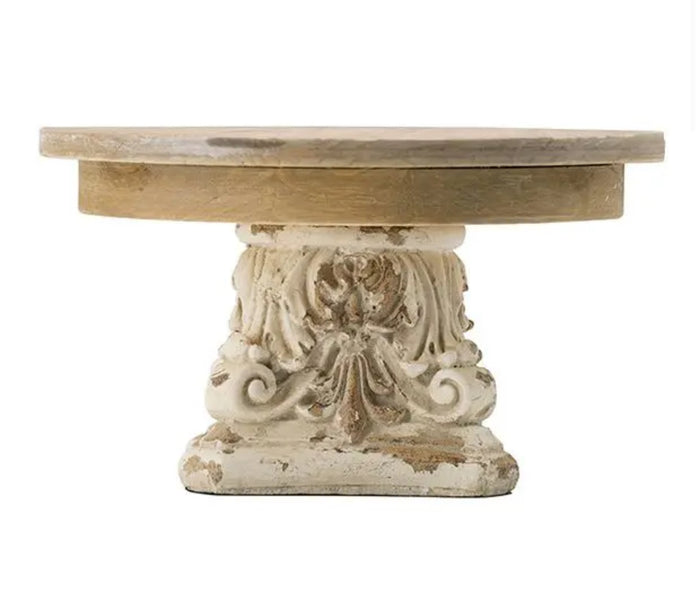 Distressed Small White Riser with Light Wood Top
