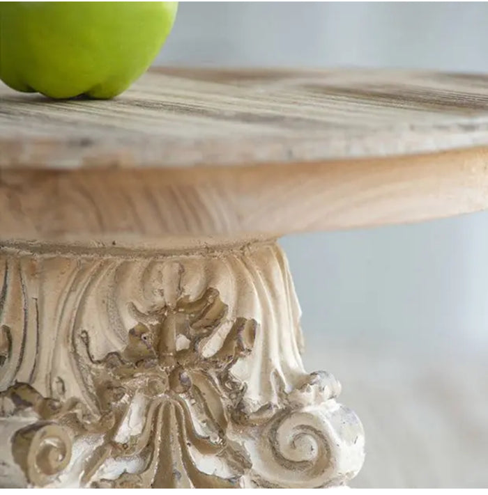 Distressed Small White Riser with Light Wood Top