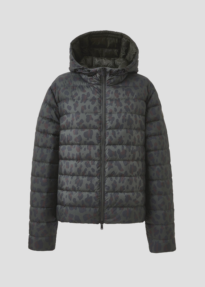Doudoune courte à capuche Army foncé léopard Charline print