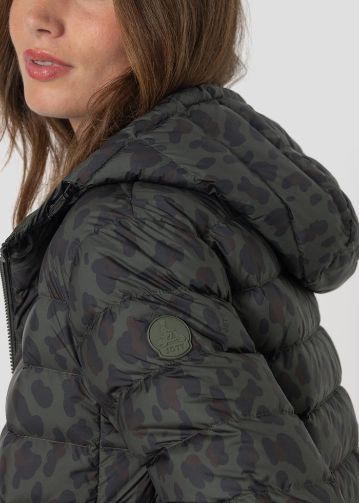 Doudoune courte à capuche Army foncé léopard Charline print