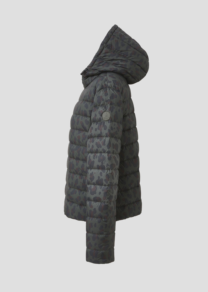 Doudoune courte à capuche Army foncé léopard Charline print