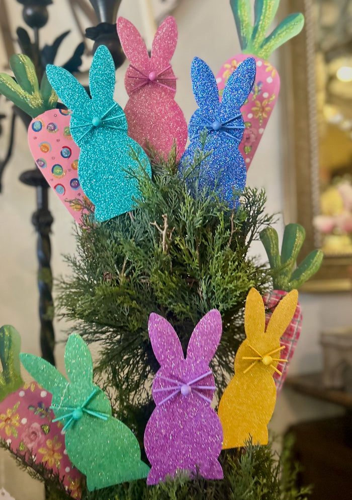 Easter Set of 6 Glittered Peep Bunnies Yellow, Pink, Aqua, Purple, Blue, Green