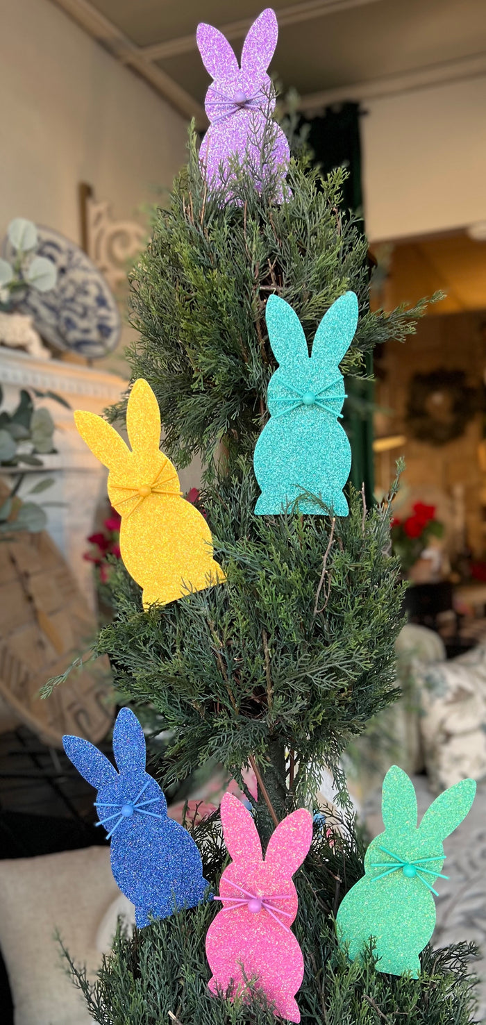 Easter Set of 6 Glittered Peep Bunnies Yellow, Pink, Aqua, Purple, Blue, Green