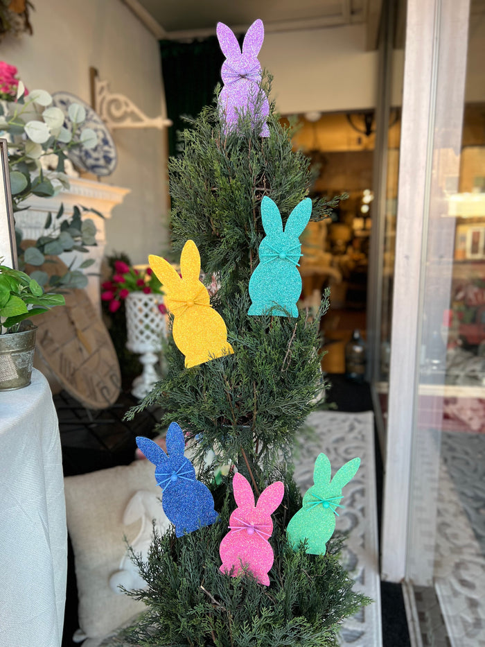 Easter Set of 6 Glittered Peep Bunnies Yellow, Pink, Aqua, Purple, Blue, Green