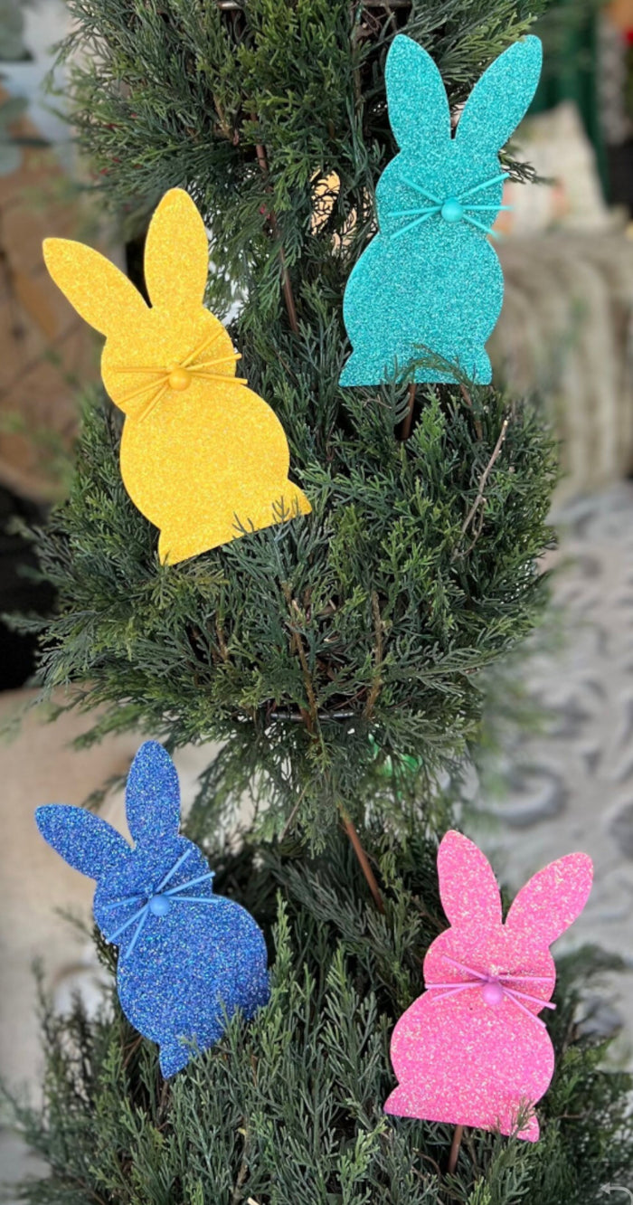 Easter Set of 6 Glittered Peep Bunnies Yellow, Pink, Aqua, Purple, Blue, Green