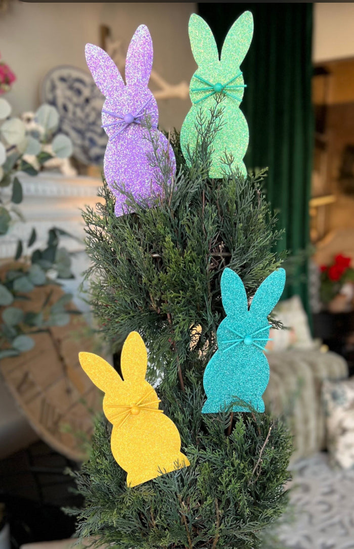 Easter Set of 6 Glittered Peep Bunnies Yellow, Pink, Aqua, Purple, Blue, Green