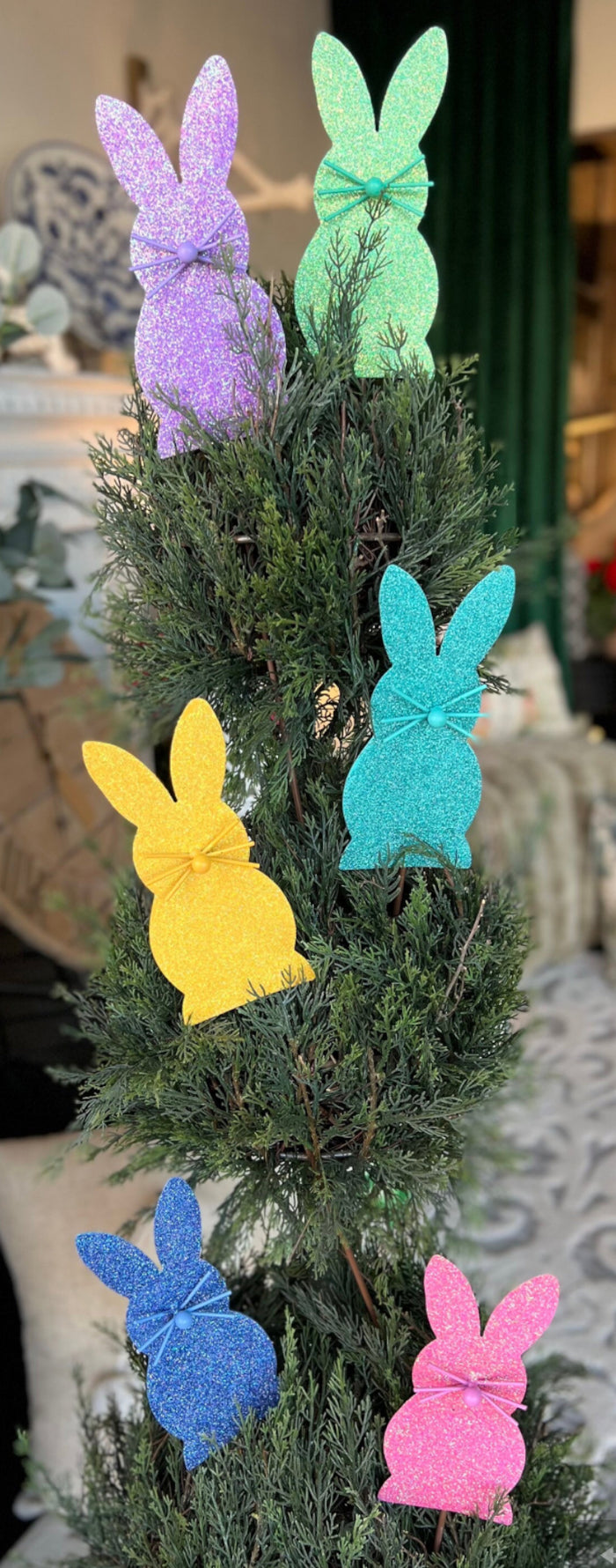 Easter Set of 6 Glittered Peep Bunnies Yellow, Pink, Aqua, Purple, Blue, Green