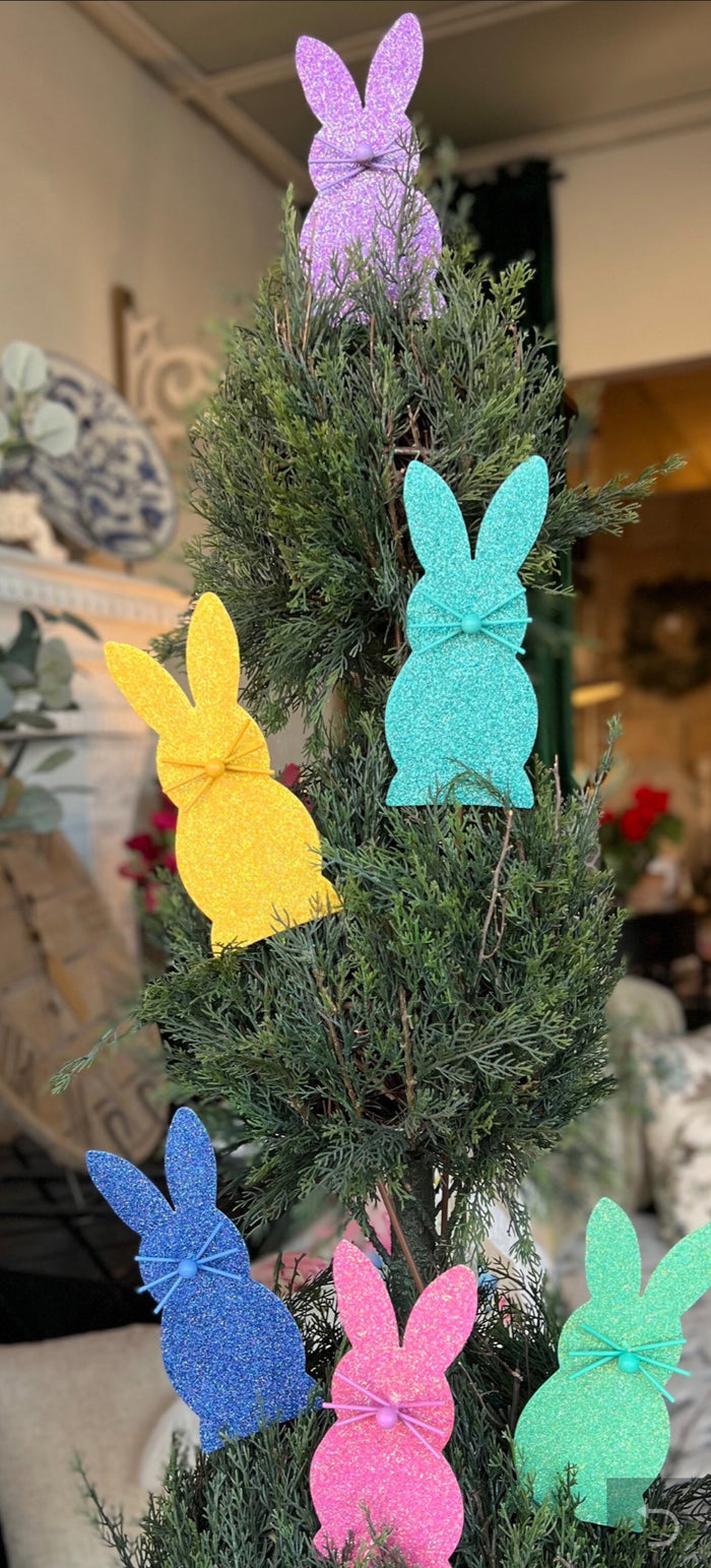 Easter Set of 6 Glittered Peep Bunnies Yellow, Pink, Aqua, Purple, Blue, Green