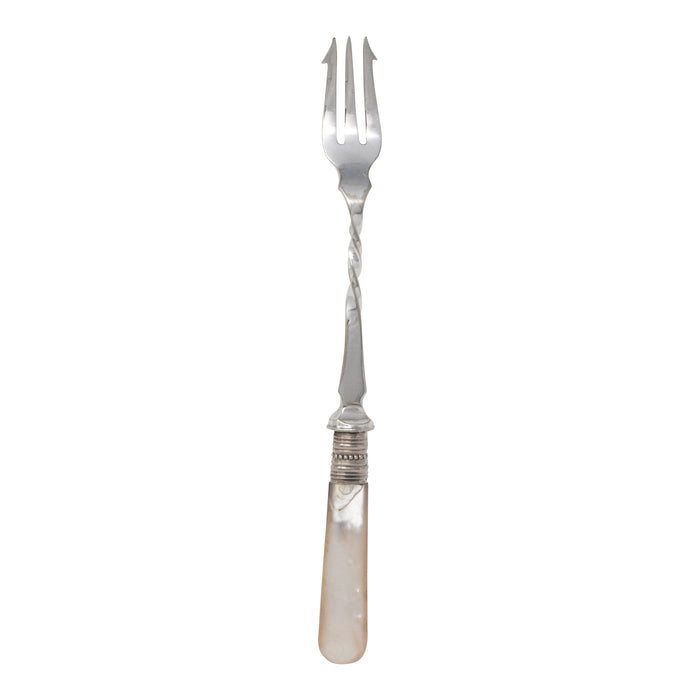 Vintage English Mother of Pearl Twisted Silver Plate Bar Fork | The Hour Shop
