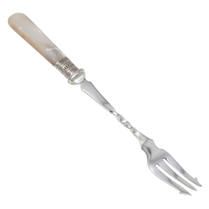 Vintage English Mother of Pearl Twisted Silver Plate Bar Fork Left Side | The Hour Shop