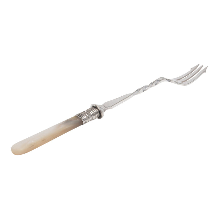 Vintage English Mother of Pearl Twisted Silver Plate Bar Fork Right Side | The Hour Shop