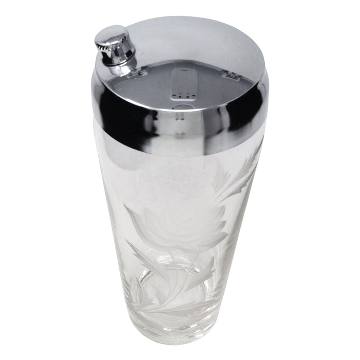 Vintage Etched Flower Glass Cocktail Shaker Top | The Hour Shop