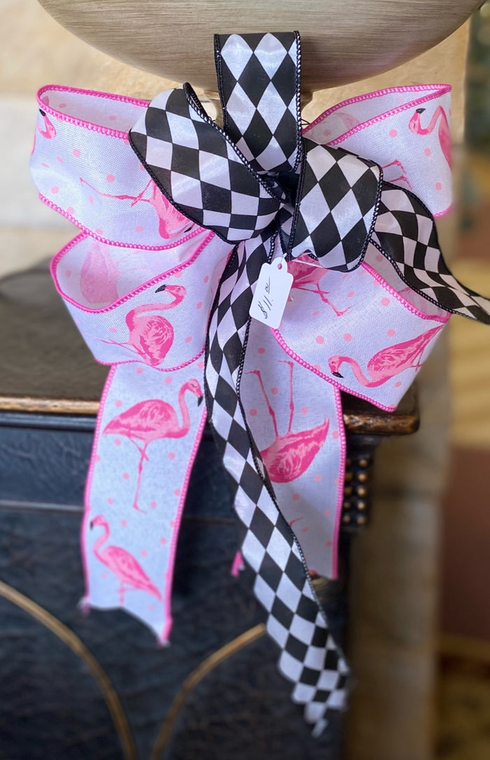 Flamingo & Harlequin Bow