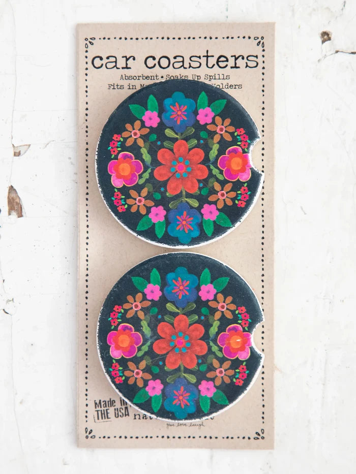 Folk Flowers Car Coasters