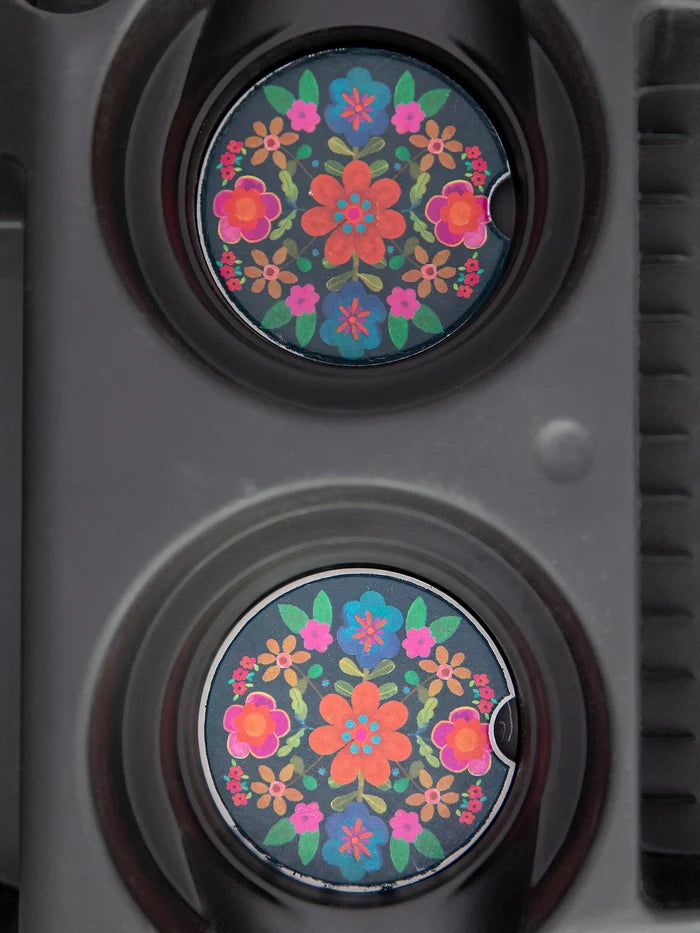 Folk Flowers Car Coasters