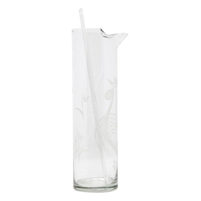 Vintage Frosted Rooster Cocktail Pitcher & Stirrer Side View | The Hour Shop