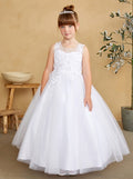 GIRLS DRESS WITH 3D FLORAL BODICE WITH GLITTER TULLE SKIRT