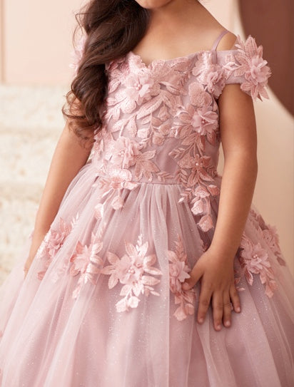Girls Off Shoulder with 3D Flowers Pageant DressGirls Off Shoulder with 3D Flowers Pageant Dress