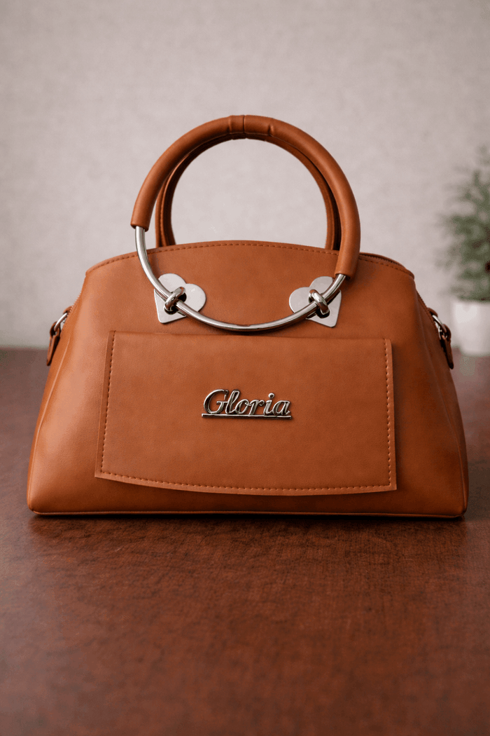 Gloria Heart-Accent Brown Top-Handle Handbag - Nishat Creative Store