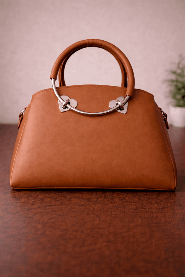 Gloria Heart-Accent Brown Top-Handle Handbag - Nishat Creative Store