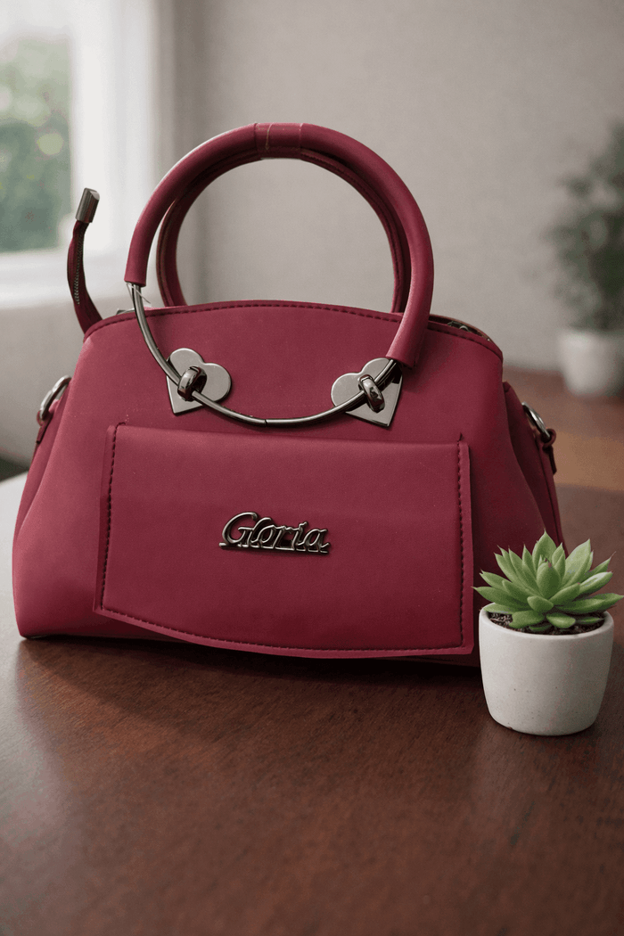 Gloria Heart-Accent Maroon Top-Handle Handbag - Nishat Creative Store