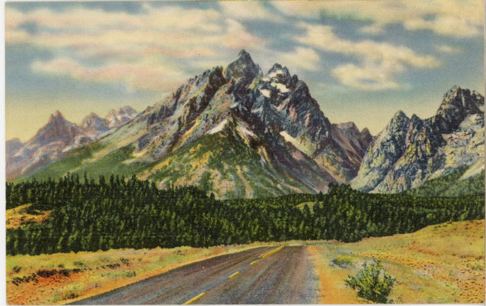 Grand Teton from Jackson-Moran Hwy Grand Teton National Park Wyoming Vintage Postcard (unposted) - Vintage Postcard Boutique